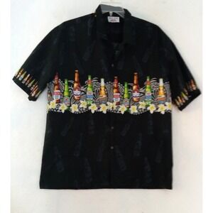 Pacific Legend BEER LOVER'S Black Vintage‎ Hawaiian Party Aloha Shirt Size 2XL